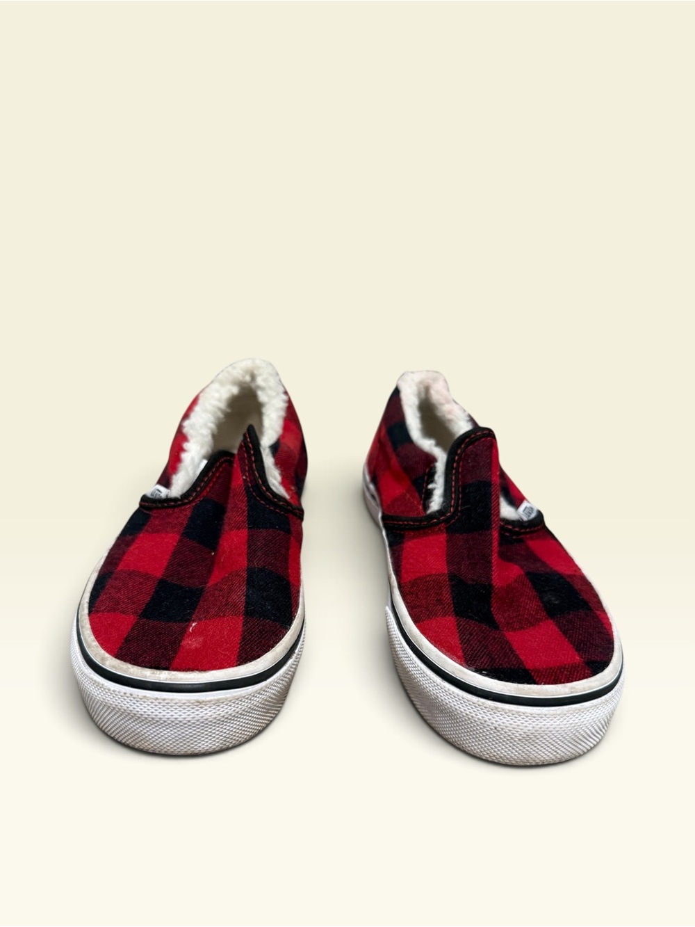 Vans Kids Slip-On Plaid Sherpa-Lined Sneakers - Red/Black - Picture 3 of 10